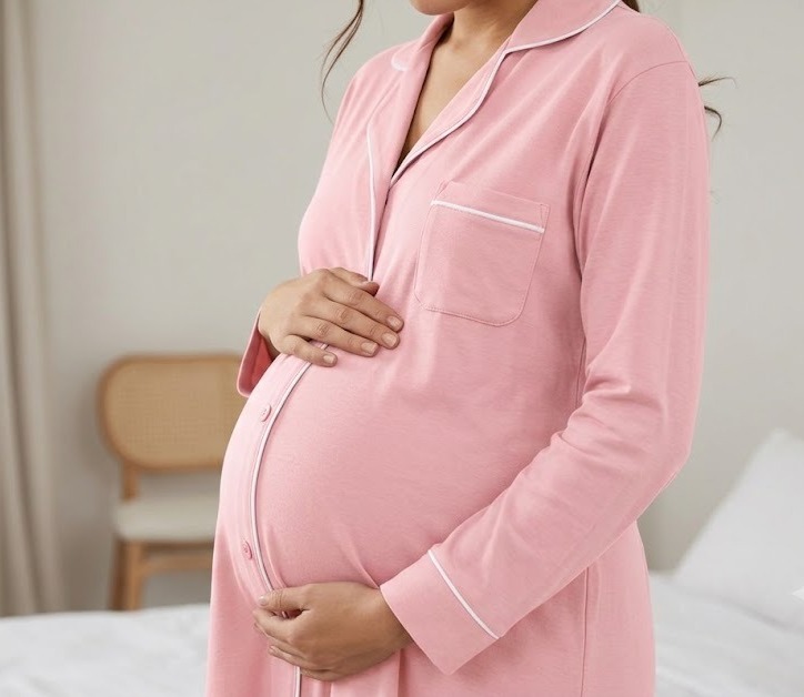 camison rosado Pijama de Maternidad Camisera con Botones y Lactancia Cómodo - Imagen 1
